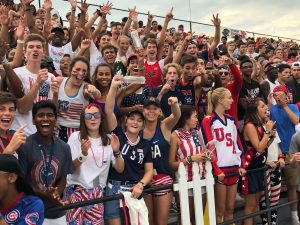 The student section filled with team spirit. The football team defeated Hamilton Southeastern 31-13.