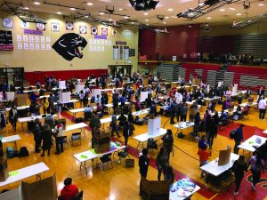 Students present their personal projects in the North gym. The exhibition is at large this year due to the pandemic.
