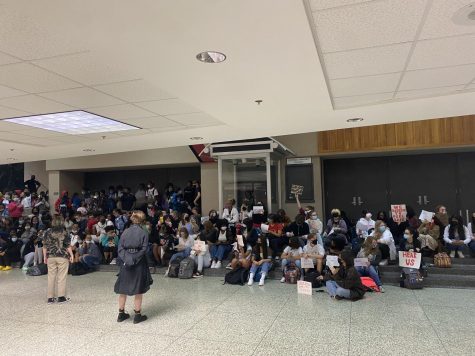 Students participate in sit-in protest in the lower student center. 75-100 students participated and shared their concerns with administration. 