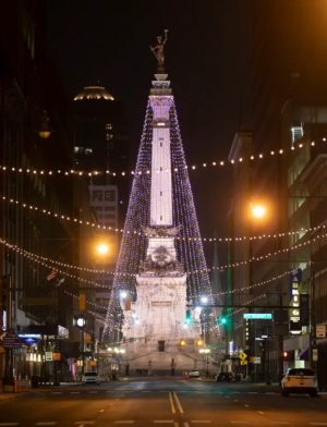 The Soldier & Sailors Monument in downtown Indianapolis holds Indianapoliss large light up Christmas tree. Though this is a government building they are allowed to show a Christmas tree.  