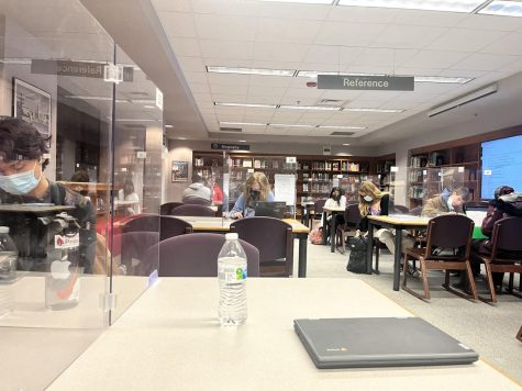 Students who like to study during lunch have the option to eat in the quiet library. 