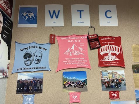 Pictures of previous WTC trips are displayed in James Tallman’s classroom.