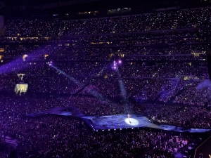 Taylor Swift sings "Enchanted" to a sold-out Lucas Oil Stadium. Each fan was given a bracelet that lit up in accordance to Swft's songs and eras.