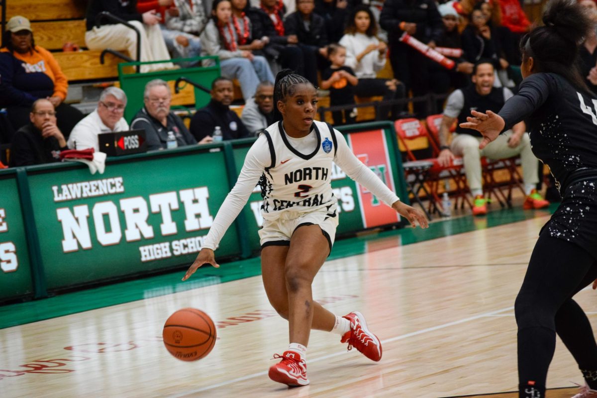 Whitehead dribbles up court. She and Burrus were the main players to carry the ball in transition. 