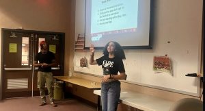 Brookens runs a Black Student Union meeting with Jacks. The two wrapped up the meeting with reminders to the club memebers.