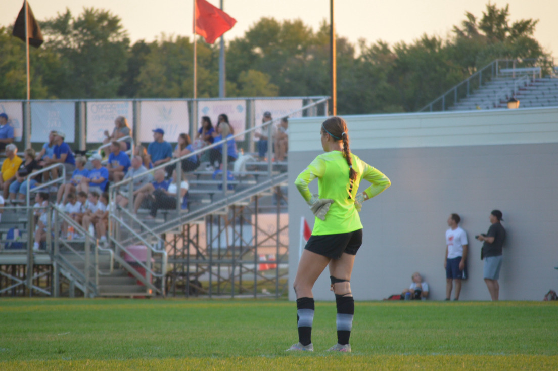 Eva Whitmyer stands as the goalie for North Central in the first half. The Panthers faced off against their big rival, Carmel High School
