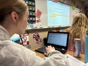 Senior Kaia Pantos searches for scholarships during her work time in class. Pantos has chosen to use Xello, a website with many options and information on scholarships.
