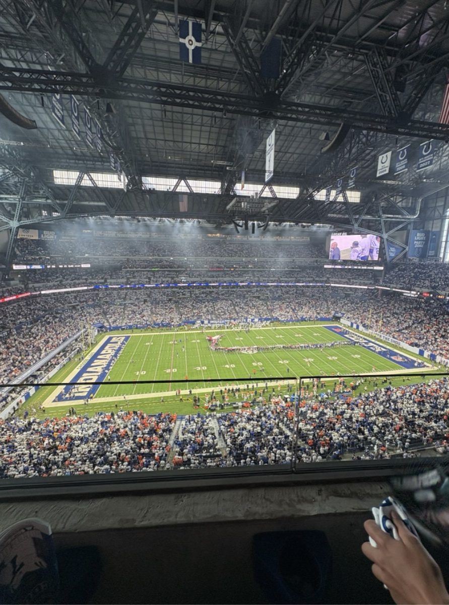 Students watch as the Colts have pregame activities on the field before kickoff. “The game should be a good one, I am ready to watch Sauce shine,” Steve Smith said. Many other fans have shared this excitement since star corner Sauce Gardner was traded to the Colts.
