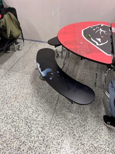 Many tables are left trashed or covered in food like in this image. Students and administrators are concerned with lunchroom cleanliness.
