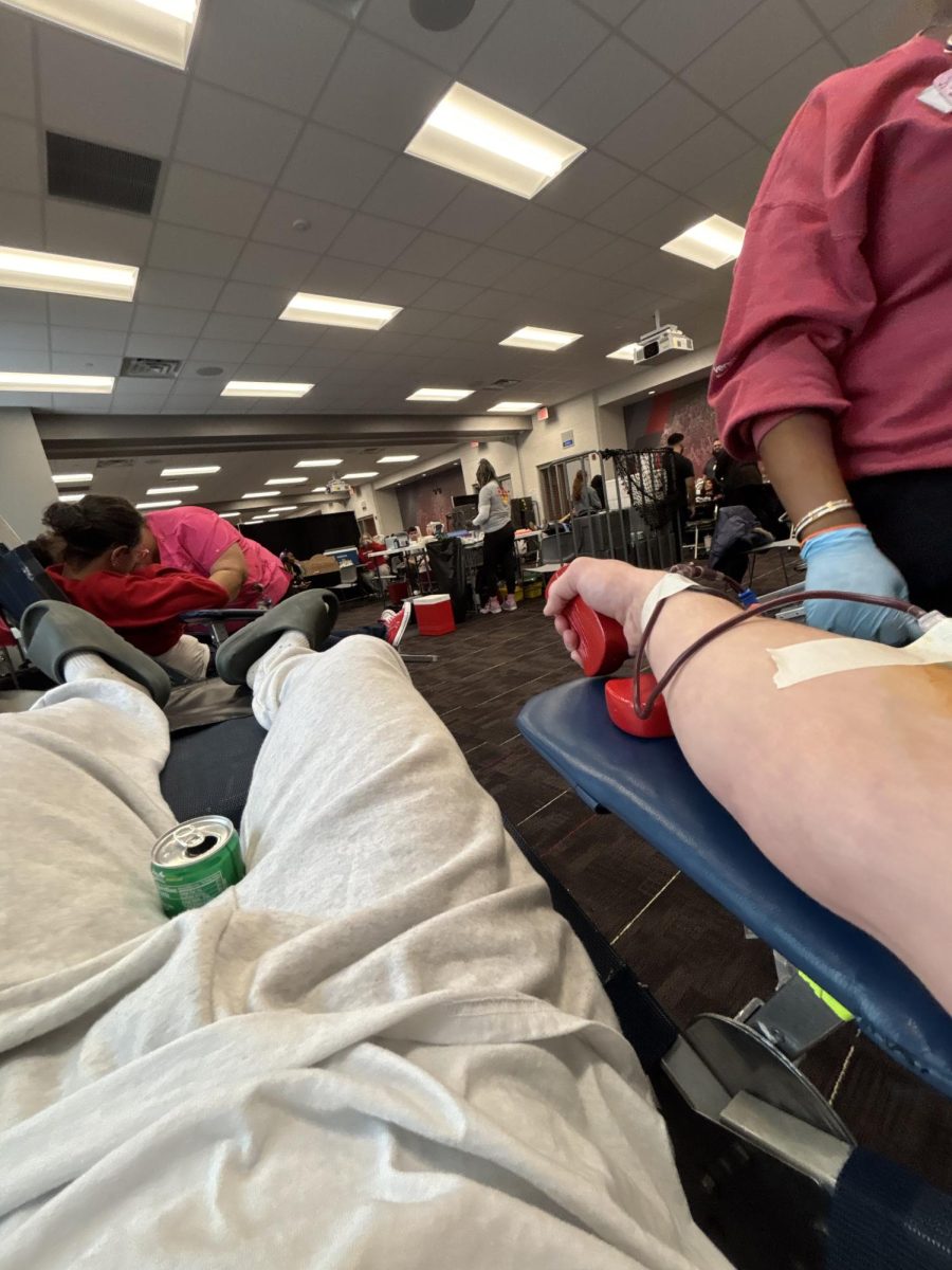 Sophmore Zane Winings gets his blood drawn. One person donating blood can save up three lives.