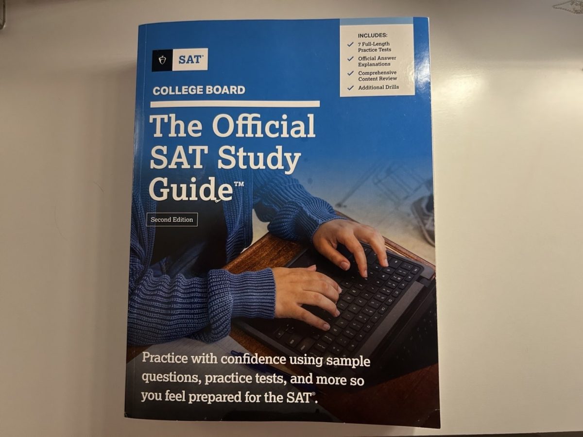 College Board's official SAT study guide that many students use. The SAT is the standardized test that high school students can take to submit on their college applications.