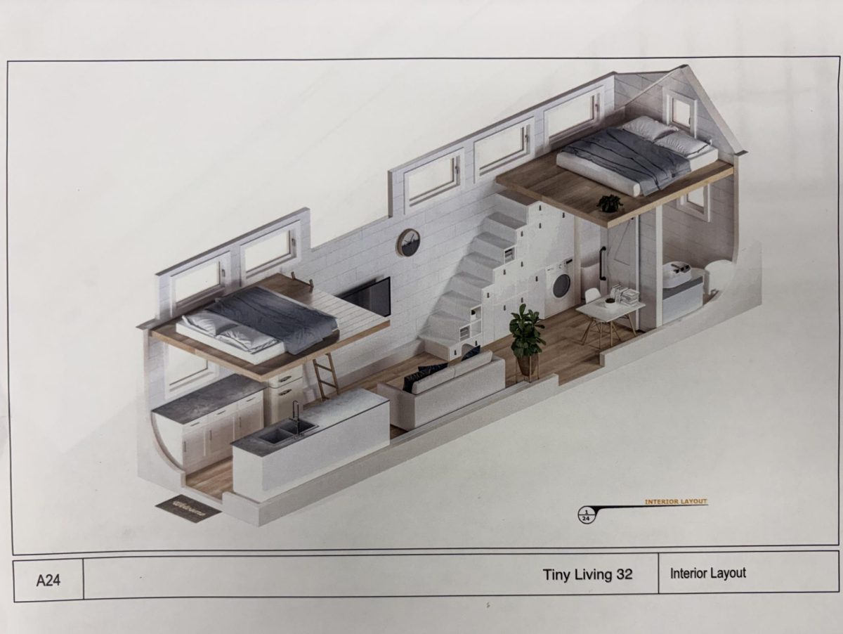 Print of the final result for the tiny home. JEL students have been working on designs since the beginning of the school year. “The students had to make prints that fit the trailer before we could get to work,” Acton said.