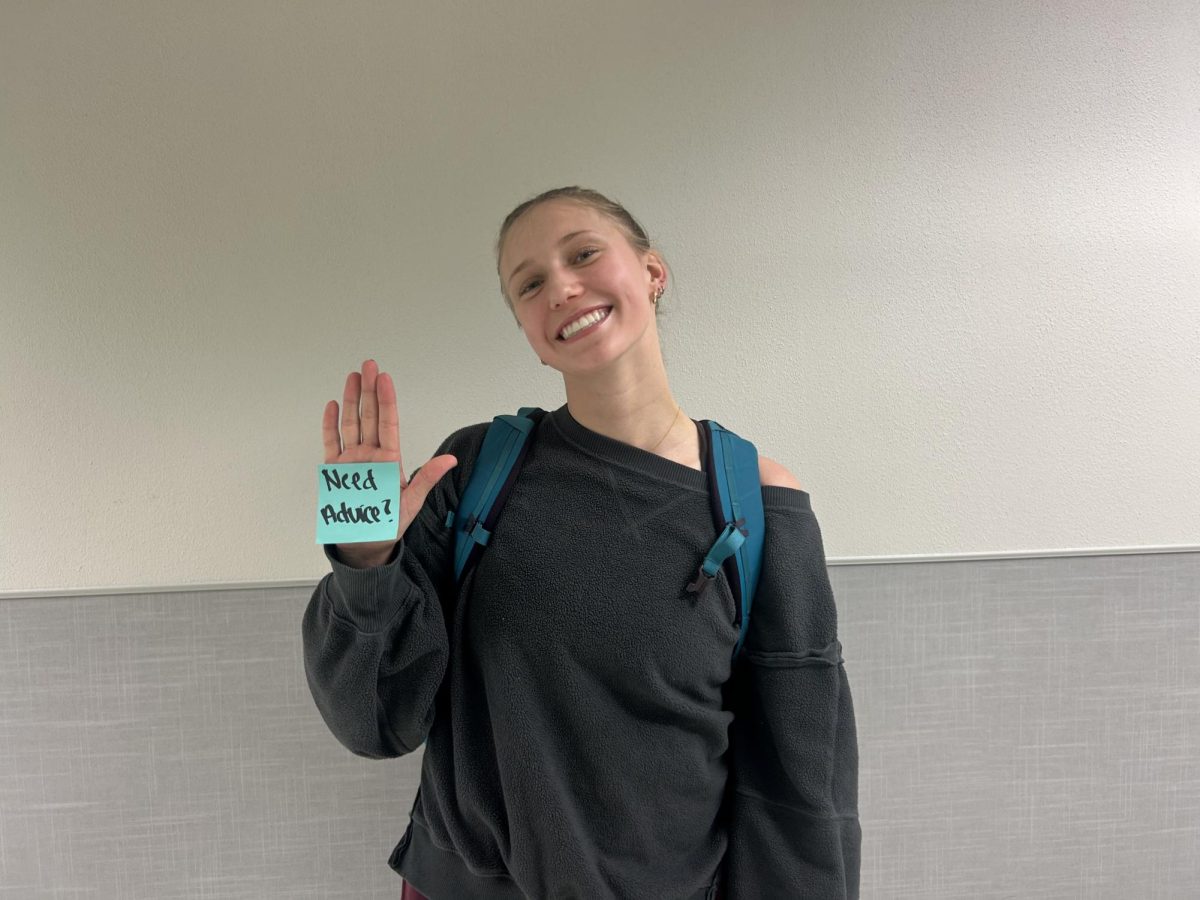 Senior Lucy Kaiser asks students if they need school advice. Kaiser has worked hard throughout her high school career which has led her to be the valedictorian. "failures of bound to happen everyone has bad days everyone has bad test and the only thing you can do is move forward so don't beat yourself up," Kaiser said.
